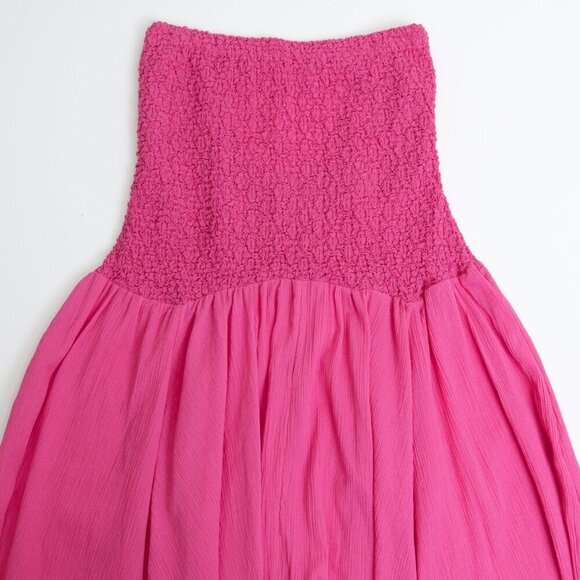 ✨ Anthropologie Strapless Smocked Cover Up Gauze Dress Hot Pink XS/ S - Picture 8 of 14